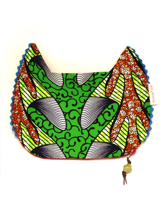 アフリカンプリントのキャットポーチ・グリーン