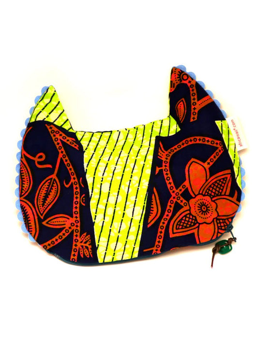 アフリカンプリントのキャットポーチ・イエロー×オレンジフラワー