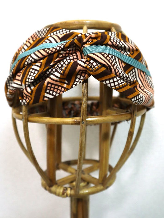 アフリカンプリントのクロスターバン・ピンク×ブラウン