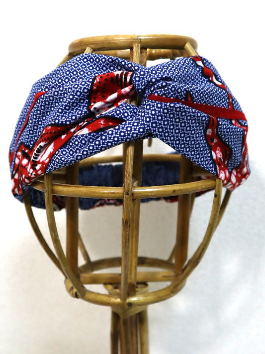 アフリカンプリントのクロスターバン・ブルー×レッド