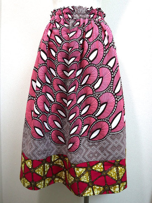 ポケット付きギャザー切り替えスカート・ピンクフェザー×トライアングル