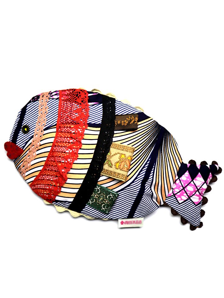 アフリカンプリントのお魚ポーチ・オレンジ×ウェーブライン