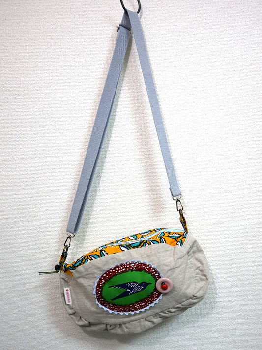 リネンのコラージュ・ショルダーバッグ・グリーン×レッド