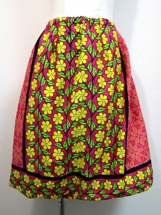 カンガのバルーンスカート・ピンク×イエローフラワー