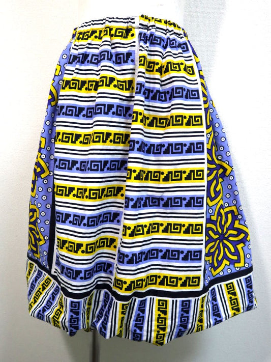 カンガのバルーンスカート・ブルー×イエローフラワー