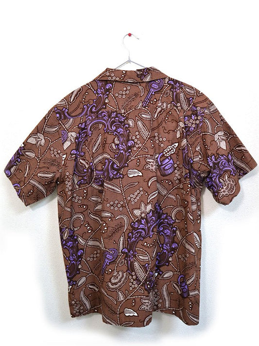 半袖シャツ・ブラウン×ボタニカル&キー Lサイズ