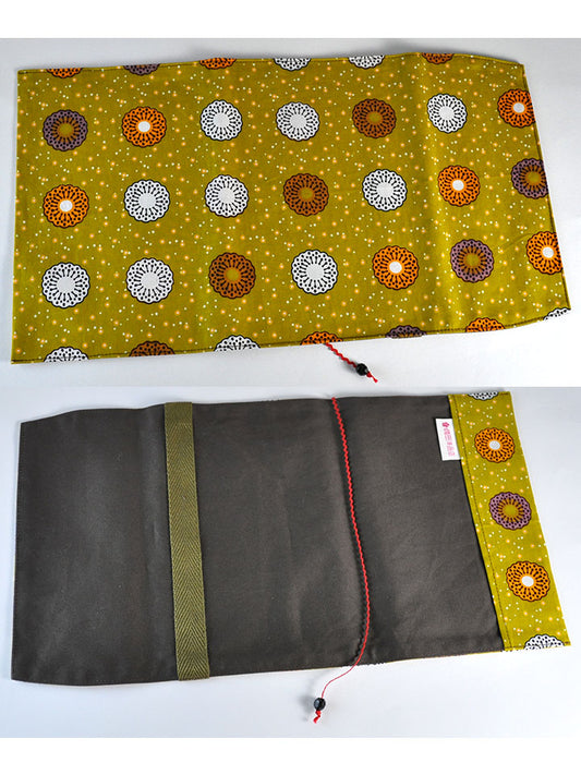 【単行本(四六判)用】アフリカンプリントのブックカバー・マスタード×フラワーズ