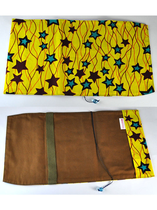 【単行本(四六判)用】アフリカンプリントのブックカバー・イエロー×ターコイズスター