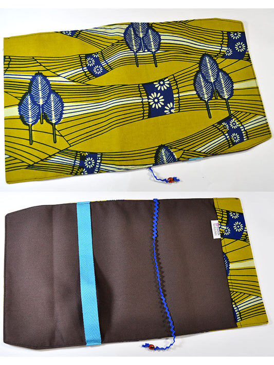 【単行本(四六判)用】アフリカンプリントのブックカバー・イエロー×ブルーツリー