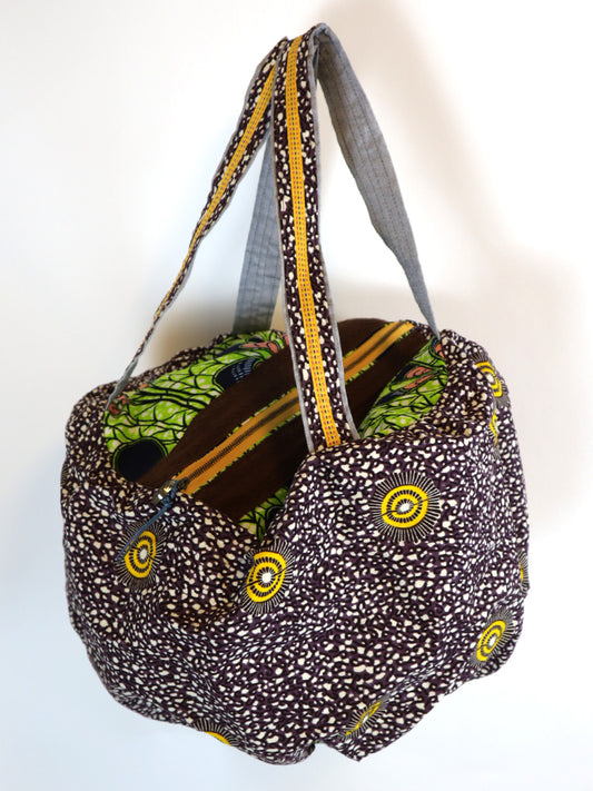 ファスナー付きパンプキンバッグ・イエローフラワー×グリーン