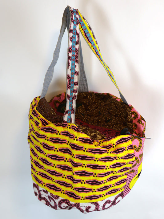 ファスナー付きパンプキンバッグ・イエロー×ピンク