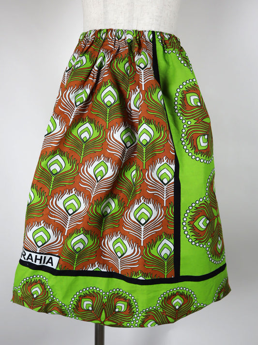 カンガのバルーンスカート・グリーンピーコックフェザー