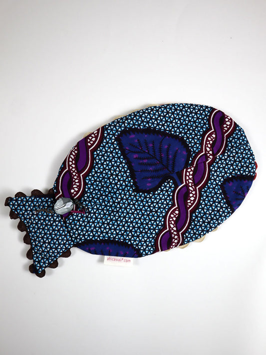 アフリカンプリントのお魚ポーチ・ブルー