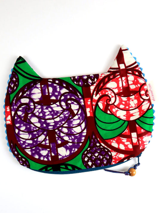 アフリカンプリントのキャットポーチ・グリーンサークル