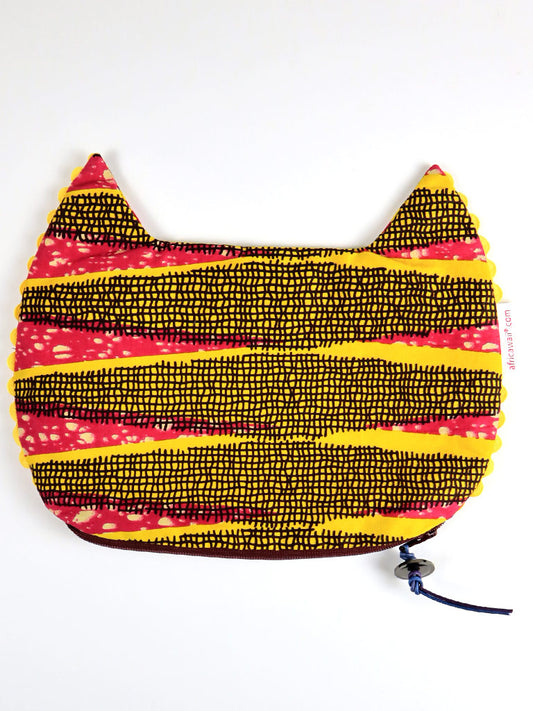 アフリカンプリントのキャットポーチ・イエロー×トゥンパル