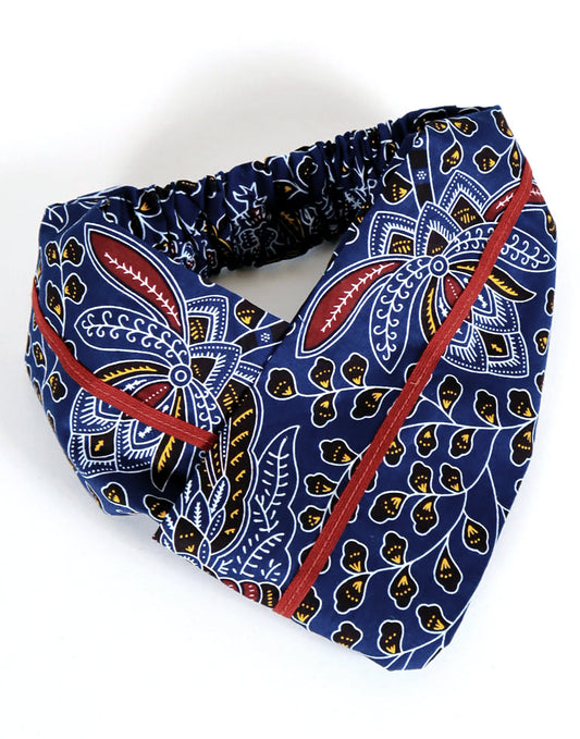 アフリカンプリントのクロスターバン・ブルー×レッドペタル