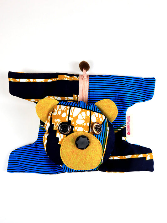 アフリカンプリントのくまポーチ・ブルー×オレンジ