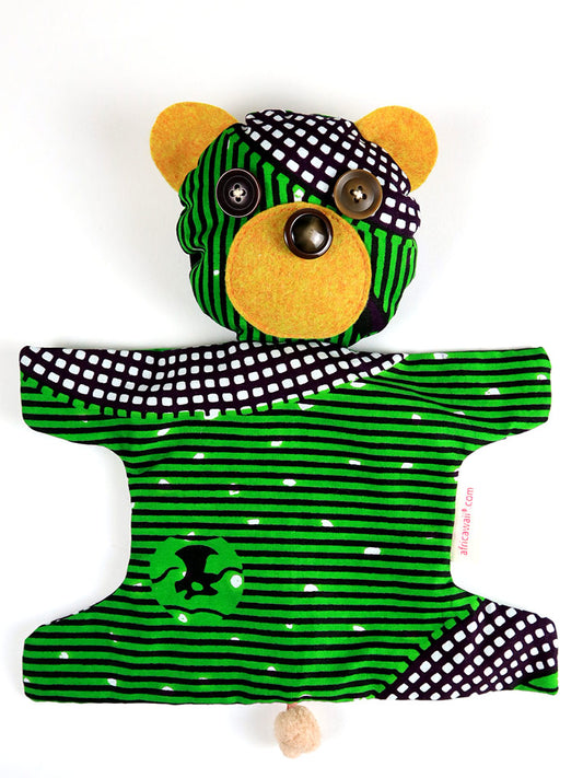 アフリカンプリントのくまポーチ・グリーン