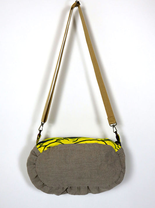 リネンのコラージュ・ショルダーバッグ・グリーン×オレンジ