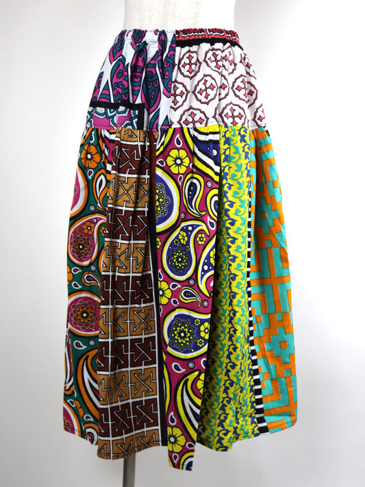 カンガのパッチワーク・ヨークロングスカート/グリーン