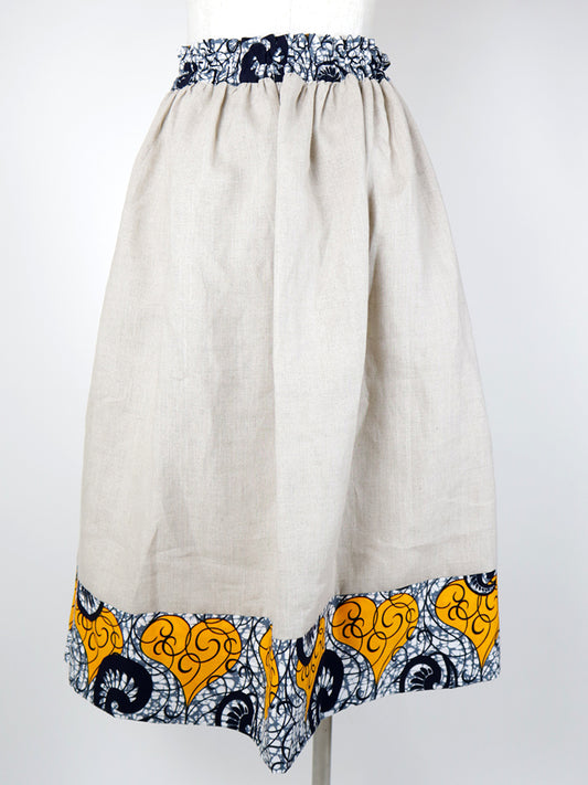 リネンのポケット付きギャザー切り替えスカート・オレンジハート(リネン色ナチュラル)