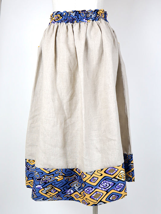 リネンのポケット付きギャザー切り替えスカート・イエロー・スプロール(リネン色ナチュラル)