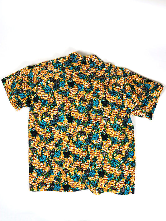半袖シャツ・オレンジ×ターコイズアイヴィー Lサイズ