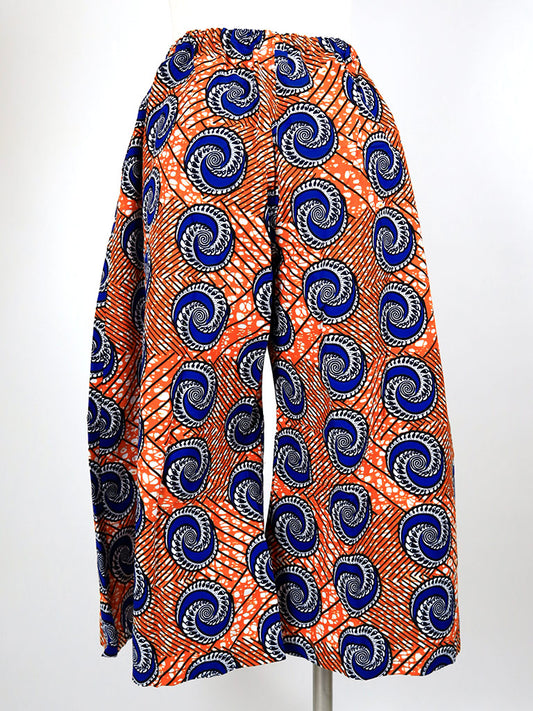 ポケット付きガウチョパンツ/オレンジ×ブルーロール