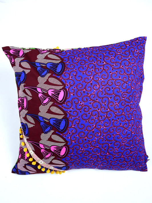 アフリカンプリントの表裏別柄デコラティブ・クッション 1003c