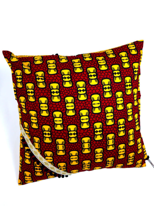 アフリカンプリントの表裏別柄デコラティブ・クッション 1003d