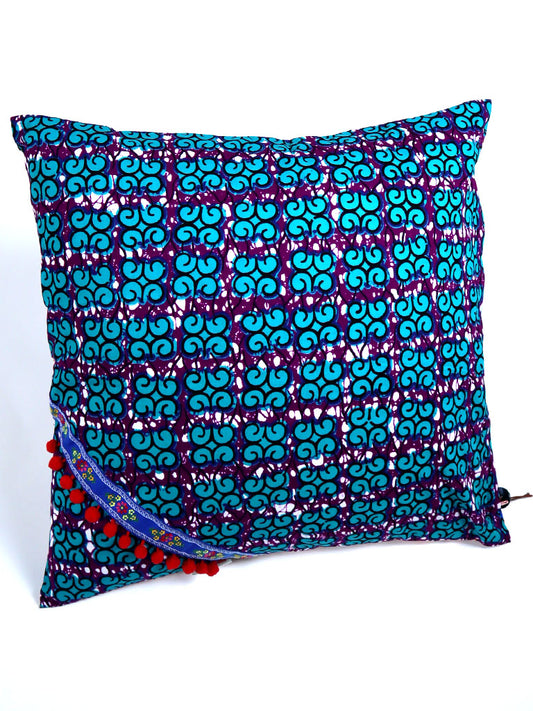 アフリカンプリントの表裏別柄デコラティブ・クッション 1003f