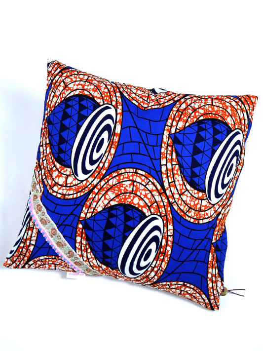 アフリカンプリントの表裏別柄デコラティブ・クッション 1003h