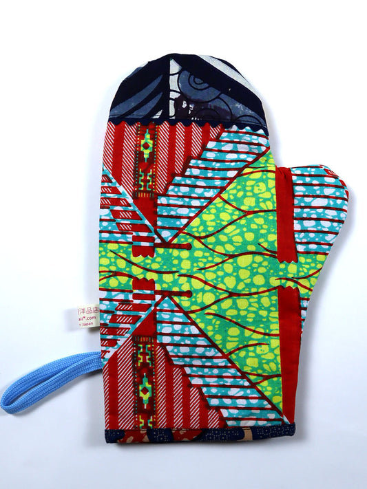 アフリカンプリントの鍋つかみ・レッドストライプ×ローラースケート