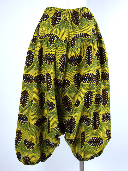 ポケット付きサルエルパンツ・ロング/イエロー×リーフ