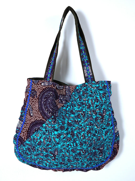 ぷくぷくトートバッグ・ターコイズ×ブラウンA