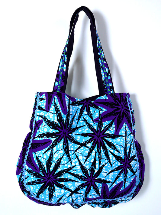 ぷくぷくトートバッグ・ブルー×パープルフラワー
