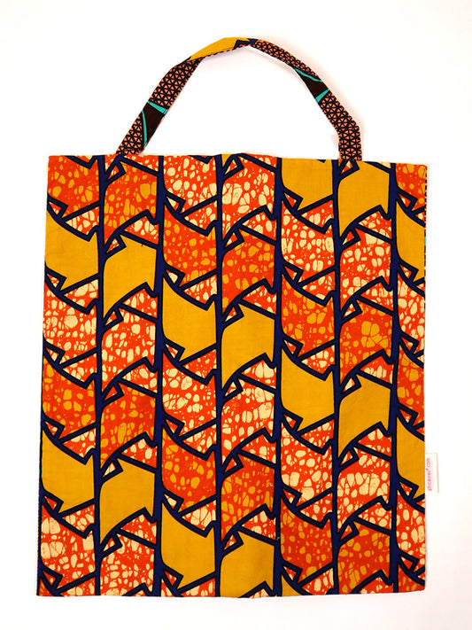 表裏別柄の着替え入れバッグ・ターコイズフェザー×オレンジアロー