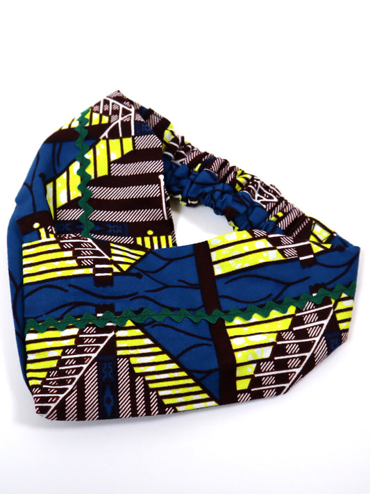 アフリカンプリントのクロスターバン・ブルー×イエロー