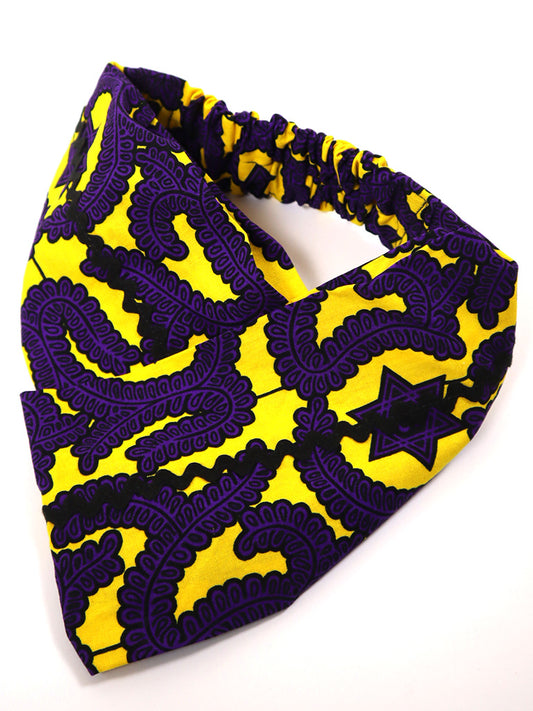 アフリカンプリントのクロスターバン・イエロー×パープル