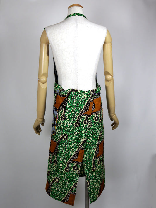 上下別布エプロン・ダマスク×グリーン