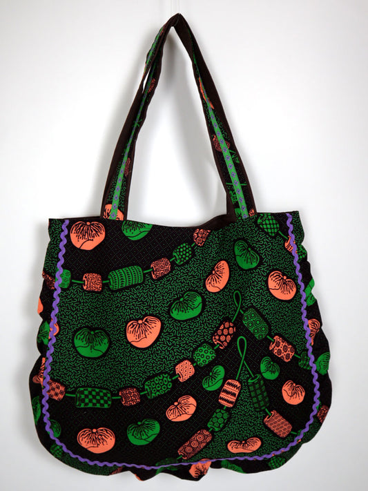 ぷくぷくトートバッグ・グリーン×ビーズ