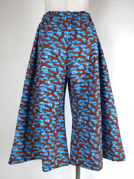 ポケット付きガウチョパンツ/ブルー×コーラル