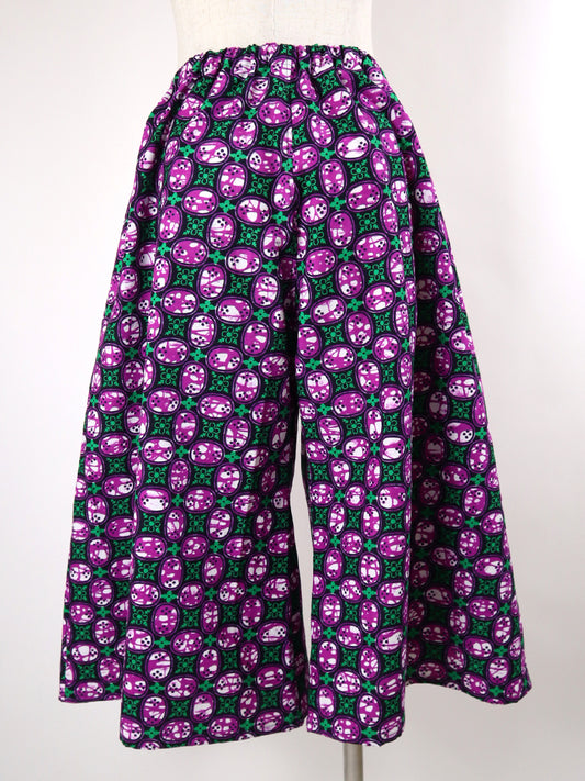 ポケット付きガウチョパンツ/グリーン×パープルオーパル