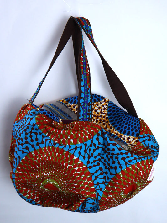 ファスナー付きパンプキンバッグ・ブルー×ブラウンディスク