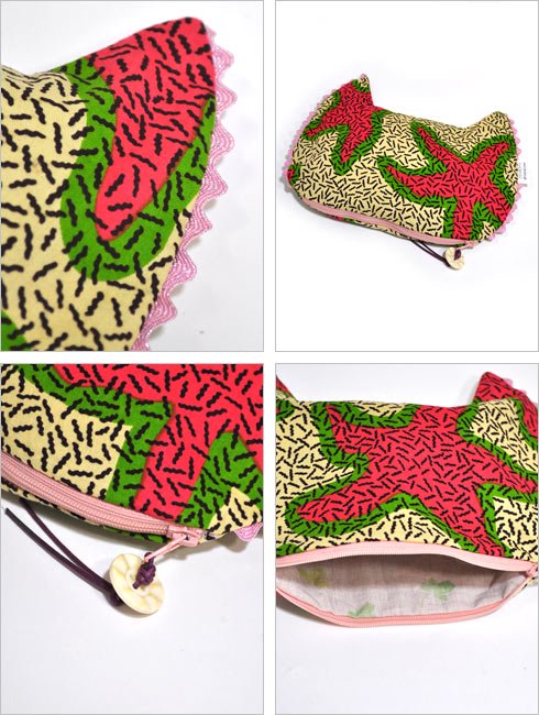 アフリカンプリントのキャットポーチ・スターフィッシュ