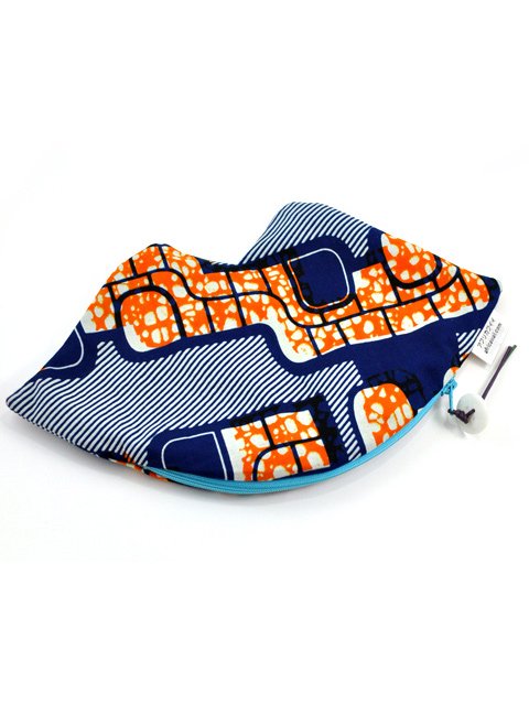 アフリカンプリントのくちびるポーチ・オレンジメイズ