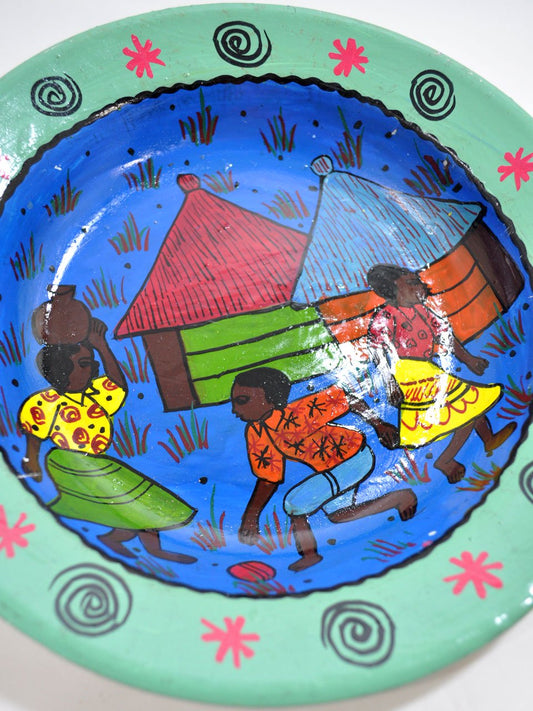 アフリカのヴィレッジ・ライフ・ホーローの手描きプレート E