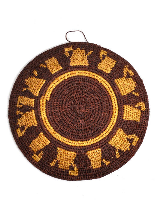 アフリカ(ジンバブエ)のサイザルバスケット/平かごボウル型M・ブラウン&オークル ティーセット