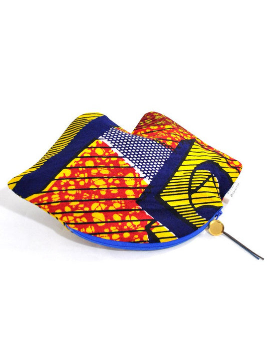 アフリカンプリントのくちびるポーチ・イエローキューブ