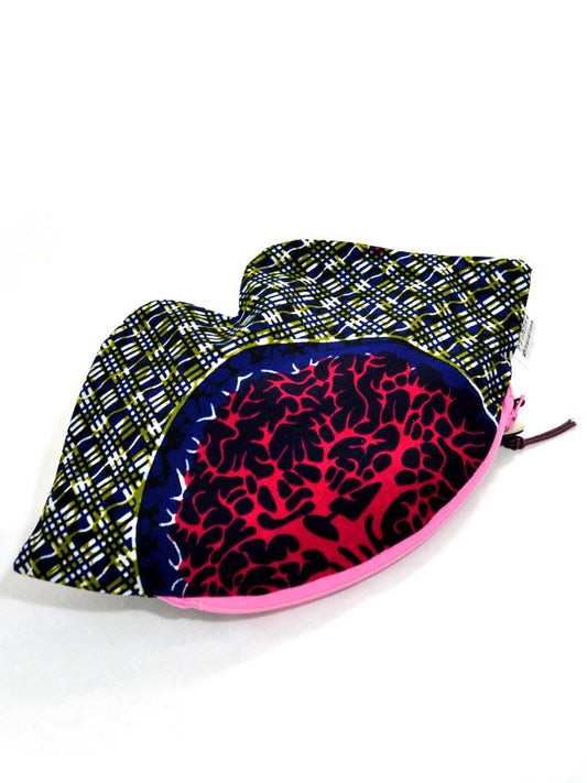 アフリカンプリントのくちびるポーチ・ピンクバオバブ